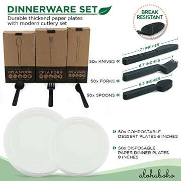 250 Pieces Disposable Dinnerware Set, Compostable Sugarcane Cutlery Eco-Friendly Tableware Includes ...