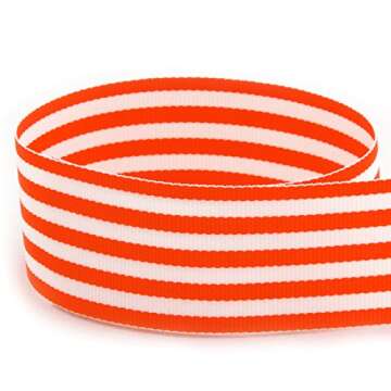 USA Made 1-1/2" Orange & White Grosgrain Ribbon - 20 Yards