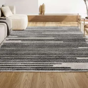 JONATHAN Y MOH207A-8 Khalil Modern Berber Stripe Indoor Farmhouse Area-Rug Bohemian Minimalistic Striped Easy-Cleaning Bedroom Kitchen Living Room Non Shedding, 8 X 10, Cream,Black