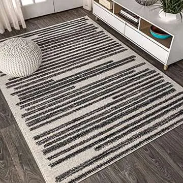 JONATHAN Y MOH207A-8 Khalil Modern Berber Stripe Indoor Farmhouse Area-Rug Bohemian Minimalistic Striped Easy-Cleaning Bedroom Kitchen Living Room Non Shedding, 8 X 10, Cream,Black