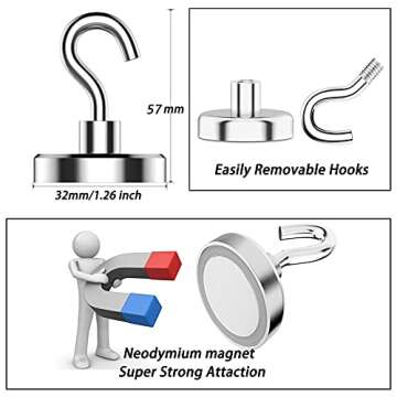 Elefama 100LB Magnetic Hooks Heavy Duty for Hanging BBQ Grill Utensils Tools Coat Wreaths Outdoor St...