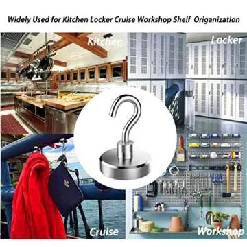 Elefama 100LB Magnetic Hooks Heavy Duty for Hanging BBQ Grill Utensils Tools Coat Wreaths Outdoor Strong Neodymium Rare Earth Magnets Hook Hangers for Refrigerator Locker Cruise Cabins