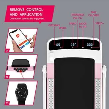 Murtisol 2 in 1 Folding Treadmill, 2.25HP Under Desk Electric Treadmill, Installation-Free with APP, Remote Control and LED Display, Portable Walking Machine for Home, Office & Gym,Pink & White