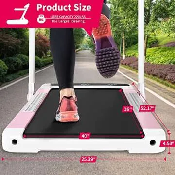 Murtisol 2 in 1 Folding Treadmill, 2.25HP Under Desk Electric Treadmill, Installation-Free with APP, Remote Control and LED Display, Portable Walking Machine for Home, Office & Gym,Pink & White