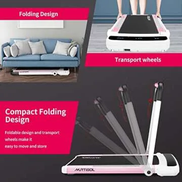 Murtisol 2 in 1 Folding Treadmill, 2.25HP Under Desk Electric Treadmill, Installation-Free with APP, Remote Control and LED Display, Portable Walking Machine for Home, Office & Gym,Pink & White