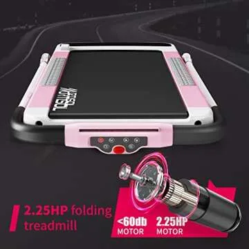Murtisol 2 in 1 Folding Treadmill, 2.25HP Under Desk Electric Treadmill, Installation-Free with APP, Remote Control and LED Display, Portable Walking Machine for Home, Office & Gym,Pink & White