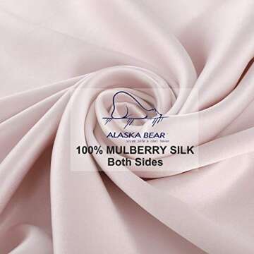 ALASKA BEAR 200% Good for You Silk Pillowcase for Hair and Skin Care Soft Pillow Case with Random Color Scrunchie Gift Set Standard (1pc, Pale Pink)