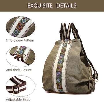 Goodhan Women Canvas Backpack Daypack Casual Shoulder Bag, Vintage Heavy-duty Anti-theft Travel Back...