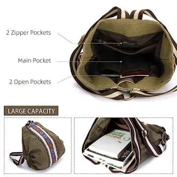 Goodhan Women Canvas Backpack Daypack Casual Shoulder Bag, Vintage Heavy-duty Anti-theft Travel Backpack