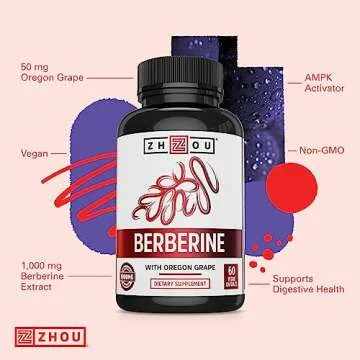 Zhou Nutrition Berberine Supplement 1000mg with Oregon Grape, Vegan, Gluten-Free, 30 Servings