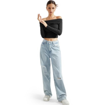SUUKSESS Off Shoulder Long Sleeve Crop Top in Black