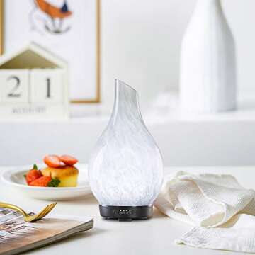 COOSA 100ml Essential Oil Diffuser, Ink Art Glass Ultrasonic Cool Mist Humidifier with Timer and Waterless Auto Shut-Off, 2 Color LED Lights Changing for Home Office Yoga