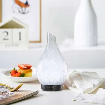 COOSA 100ml Essential Oil Diffuser, Ink Art Glass Ultrasonic Cool Mist Humidifier with Timer and Waterless Auto Shut-Off, 2 Color LED Lights Changing for Home Office Yoga