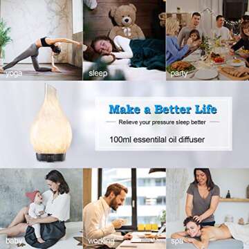 COOSA 100ml Essential Oil Diffuser, Ink Art Glass Ultrasonic Cool Mist Humidifier with Timer and Waterless Auto Shut-Off, 2 Color LED Lights Changing for Home Office Yoga