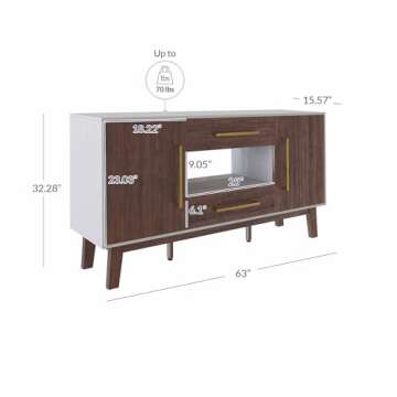 BELLEZE Mid-Century Modern Side Table with Two Drawers and Enclosed Cabinets, Sideboard Buffet Table for Kitchen, Living Room, or Hallway - Tristan (Dark Walnut)