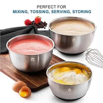 Wildone Stainless Steel Mixing Bowls, Nesting Bowls with Airtight Lids, Measurement Marks, Non Slip Silicone Bottoms, for Easy Mixing & Prepping - Set of 6