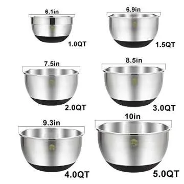 Wildone Stainless Steel Mixing Bowls, Nesting Bowls with Airtight Lids, Measurement Marks, Non Slip Silicone Bottoms, for Easy Mixing & Prepping - Set of 6