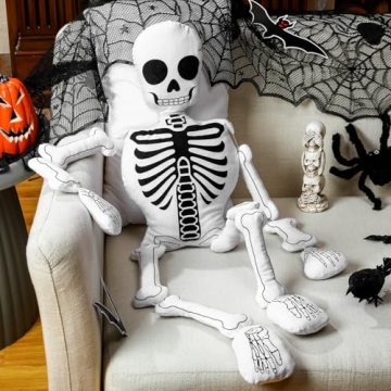 Wonderjune Halloween Skeleton Pillows Realistic Skeleton Shaped Decorative Pillow Halloween Gothic P...