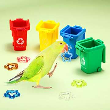 12 Pieces Bird Training Toy Set Includes Bird Skateboard Toy Garbage Cans Bird Basketball Toy Mini Shopping Cart Plastic Star for Parrots Training and Playing