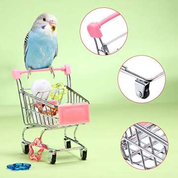 12 Pieces Bird Training Toy Set Includes Bird Skateboard Toy Garbage Cans Bird Basketball Toy Mini Shopping Cart Plastic Star for Parrots Training and Playing