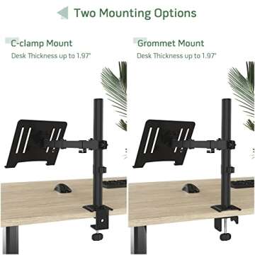UPGRAVITY Laptop Desk Mount, Single Laptop Stand Arm with Vented Tray for 17 inch Notebook or 14”-32” Monitor, Holds up to 17.6 lbs, Fully Adjustable, Clamp/Grommet Mounting, VESA 75/100mm