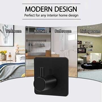 ShineMe Self Adhesive Hooks, Stick on Hooks 304 Stainless Steel Heavy Duty Wall Sticky Hooks for Hanging Coats Key Towel on Bathroom Kitchen Door Office (Black, 4 Pack)