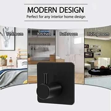 ShineMe Self Adhesive Hooks, Stick on Hooks 304 Stainless Steel Heavy Duty Wall Sticky Hooks for Hanging Coats Key Towel on Bathroom Kitchen Door Office (Black, 4 Pack)