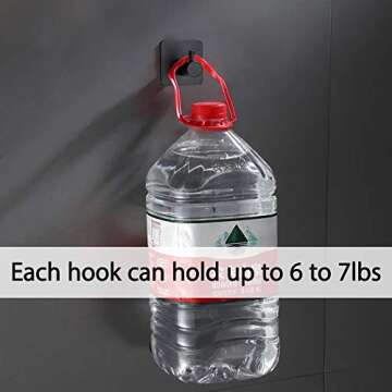 ShineMe Self Adhesive Hooks, Stick on Hooks 304 Stainless Steel Heavy Duty Wall Sticky Hooks for Hanging Coats Key Towel on Bathroom Kitchen Door Office (Black, 4 Pack)