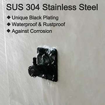ShineMe Self Adhesive Hooks, Stick on Hooks 304 Stainless Steel Heavy Duty Wall Sticky Hooks for Hanging Coats Key Towel on Bathroom Kitchen Door Office (Black, 4 Pack)