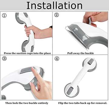 Texinpress Shower Handles - 12’’ Shower Safety Bars Suction for Elderly/Seniors Handicap Bath Handles for Tub for Bathroom Walls Gray(1 Pack)