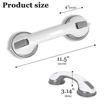 Texinpress Shower Handles - 12’’ Shower Safety Bars Suction for Elderly/Seniors Handicap Bath Handles for Tub for Bathroom Walls Gray(1 Pack)