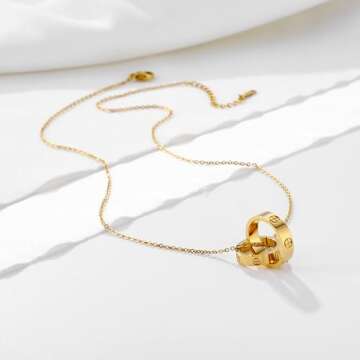Women's Stainless Steel Necklace -18K Gold Women's Necklace, Gold Interlocking Titanium Steel Necklace, Women's Jewelry for Mother's Birthday, Father's Day Valentine's Day, Mother's Day, Girlfriend Necklace, Anniversary Necklace