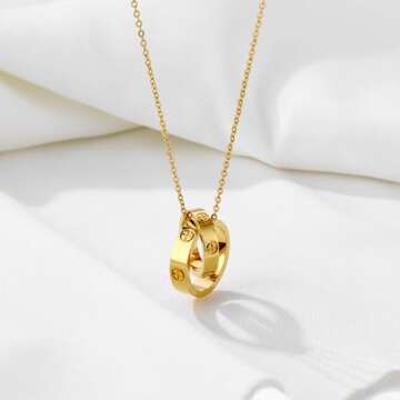 Women's Stainless Steel Necklace -18K Gold Women's Necklace, Gold Interlocking Titanium Steel Necklace, Women's Jewelry for Mother's Birthday, Father's Day Valentine's Day, Mother's Day, Girlfriend Necklace, Anniversary Necklace