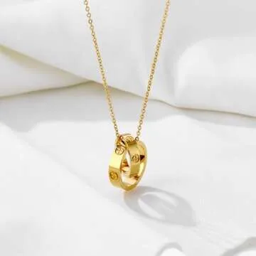 Women's Stainless Steel Necklace -18K Gold Women's Necklace, Gold Interlocking Titanium Steel Necklace, Women's Jewelry for Mother's Birthday, Father's Day Valentine's Day, Mother's Day, Girlfriend Necklace, Anniversary Necklace