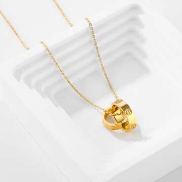 Women's Stainless Steel Necklace -18K Gold Women's Necklace, Gold Interlocking Titanium Steel Necklace, Women's Jewelry for Mother's Birthday, Father's Day Valentine's Day, Mother's Day, Girlfriend Necklace, Anniversary Necklace