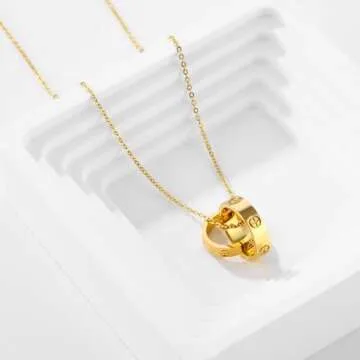 Women's Stainless Steel Necklace -18K Gold Women's Necklace, Gold Interlocking Titanium Steel Necklace, Women's Jewelry for Mother's Birthday, Father's Day Valentine's Day, Mother's Day, Girlfriend Necklace, Anniversary Necklace