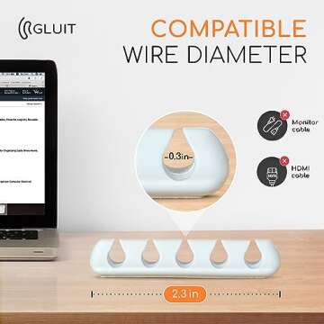 GLUIT Adhesive Desktop Cable Organizer Versatile Cord Holders Wire Clips and Cable Holder Cord Organizer for Desk Table Accessories Office Spaces New White 5 Pack