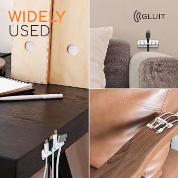 GLUIT Adhesive Desktop Cable Organizer Versatile Cord Holders Wire Clips and Cable Holder Cord Organizer for Desk Table Accessories Office Spaces New White 5 Pack