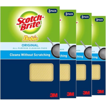 3M Scotch-Brite Dobie All Purpose Pads - Non-Scratch Cleaning Power (Pack of 12)