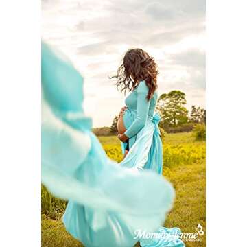 Mommy Jennie Maternity Dress Off Shoulder Long Sleeve Split Front Chiffon Gown for Photoshoot,Mint Green