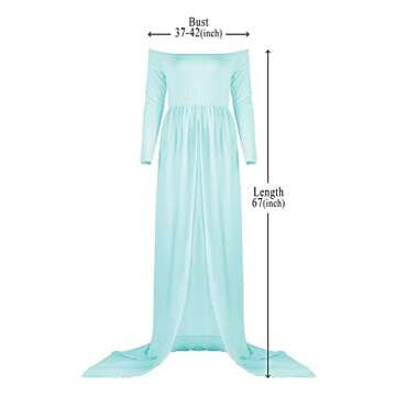 Mommy Jennie Maternity Dress Off Shoulder Long Sleeve Split Front Chiffon Gown for Photoshoot,Mint Green