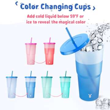 Meoky Plastic Color Changing Cups - 3 Pack 40 oz Tumblers with Lids and Straws for Parties and Iced ...