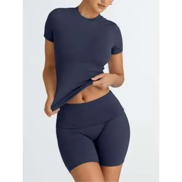 Trendy Queen Womens 2 Piece Workout Sets Short Matching Lounge Sets Summer Clothes Going Out Gym Outfits NavyBlue S