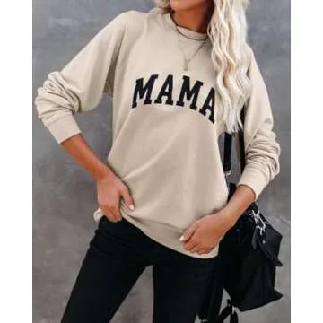 Dressmine Womens Crewneck Sweatshirt Raglan Long Sleeve Mama Letter Print Graphic Shirts Casual Pull...