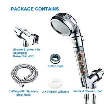 KAIREY Filtered Shower Head with Handheld shower filter head for hard water with Beads On/Off,3 Function High Pressure Showerhead,Purifying Water Shower,with Shower Hose and Bracket