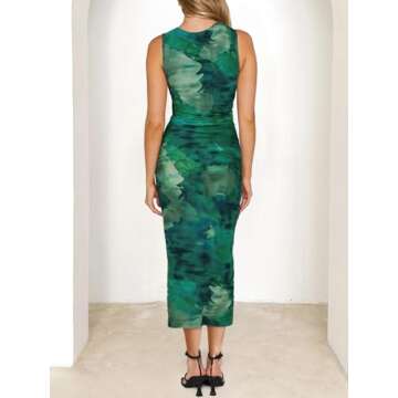 MEROKEETY Women's Summer Bodycon Tie Dye Dress - Sleeveless Maxi Dress in Green, XL