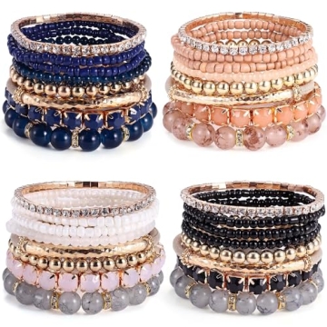 MILACOLATO 4 Sets Boho Bracelets for Women Multi-Color Layered Stackable Natural Beaded Bracelets Ad...