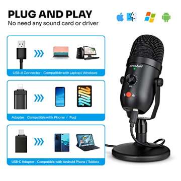 USB Microphone for PC Computer PS4 Cardioid Condenser ASMR Microphone Kit Metal Podcast Microphone f...