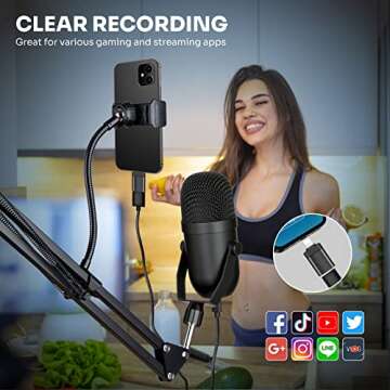 USB Microphone for PC Computer PS4 Cardioid Condenser ASMR Microphone Kit Metal Podcast Microphone for Streaming Gaming Studio Video Recording YouTube Noise Cancelling Mic Kit for Laptop,Phone,Mac