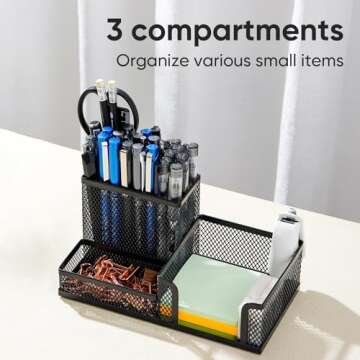 deli Mesh Desk Organizer Office Supplies Caddy with Pencil Holder and Storage Baskets for Desktop Ac...